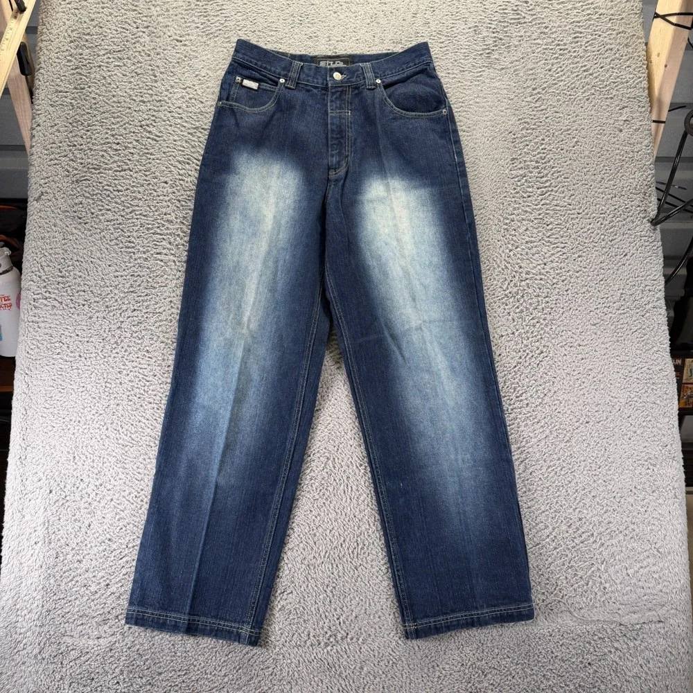 Vintage Stub Jeans Mens 32x32 Blue Cotton Denim Straight Baggy Streetwear Faded
